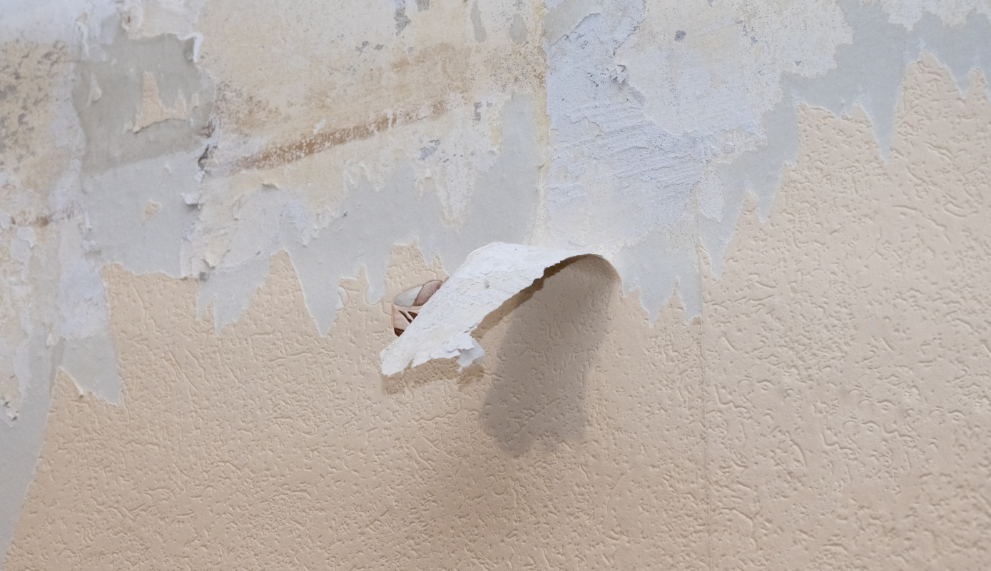 Tapeta, kt&oacute;ra jest częściowo zdrapana ze ściany